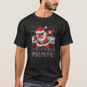 Dabbing Santa In Face Mask Believe Ugly Christmas T-Shirt
