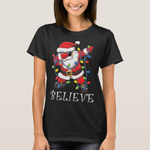 Dabbing Santa In Sunglasses Believe Christmas Tree T-Shirt