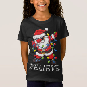 Dabbing Santa In Sunglasses Believe Christmas Tree T-Shirt