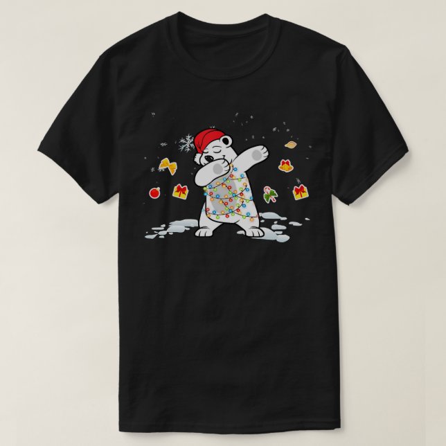 Dabbing Santa Polar Bear Christmas Lights  T-Shirt (Design Front)