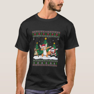 Dabbing Santa Reindeer Fennec Fox Tree Lights Ugly T-Shirt