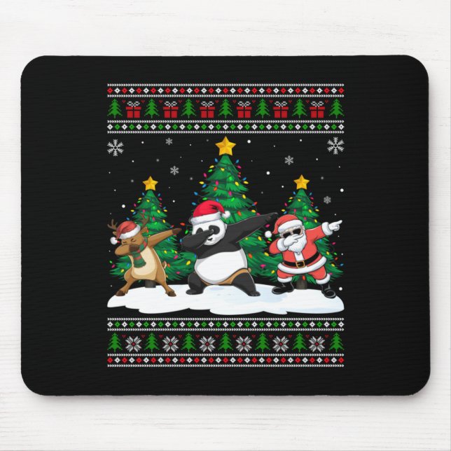 Dabbing Santa Reindeer Panda Tree Lights Ugly Xmas Mouse Mat (Front)