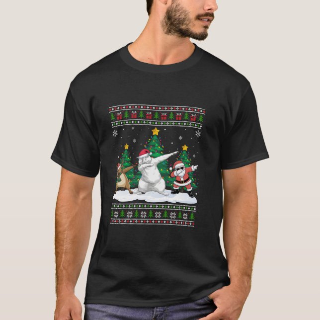 Dabbing Santa Reindeer Persian Cat Tree Lights Ugl T-Shirt (Front)