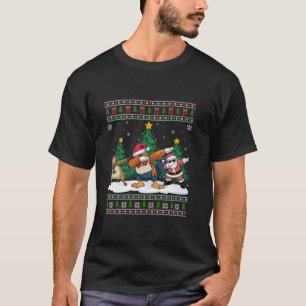 Dabbing Santa Reindeer Rooster Tree Lights Ugly Xm T-Shirt