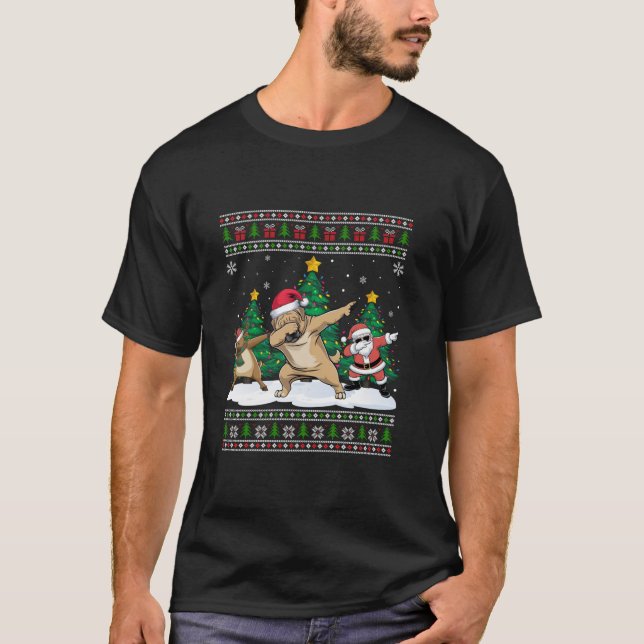 Dabbing Santa Reindeer Tibetan Mastiff Dog Tree Li T-Shirt (Front)