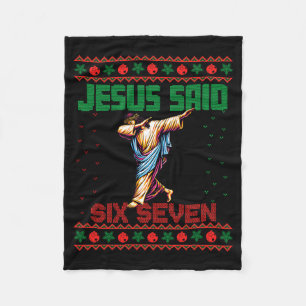Dabbing Santa Says Six Seven 67 Meme Ugly Christma Fleece Blanket