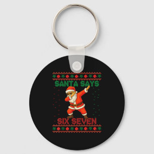 Dabbing Santa Says Six Seven 67 Meme Ugly Christma Key Ring