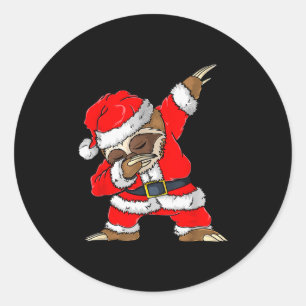 Dabbing Santa Sloth Merry Slothmas Christmas Kids  Classic Round Sticker