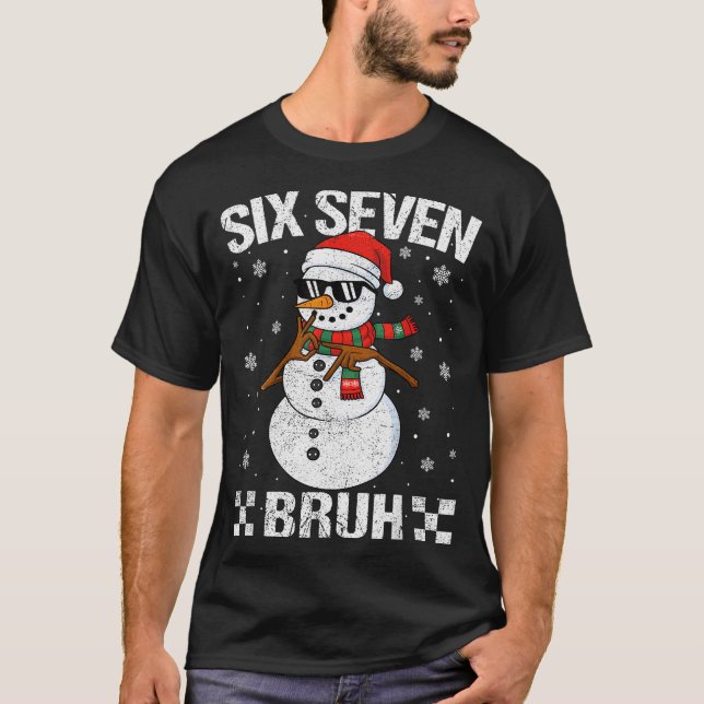 Dabbing Santa Snowman 6 7 Meme Christmas Six Seven T-Shirt (Front)