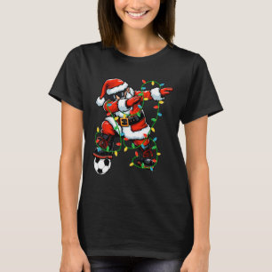 Dabbing Santa Soccer Christmas Lights Xmas Soccer T-Shirt