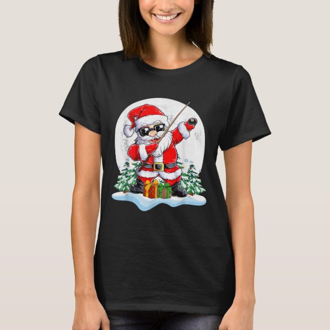 Dabbing Santa Sungles Playing Billiard Christmas P T-Shirt (Front)