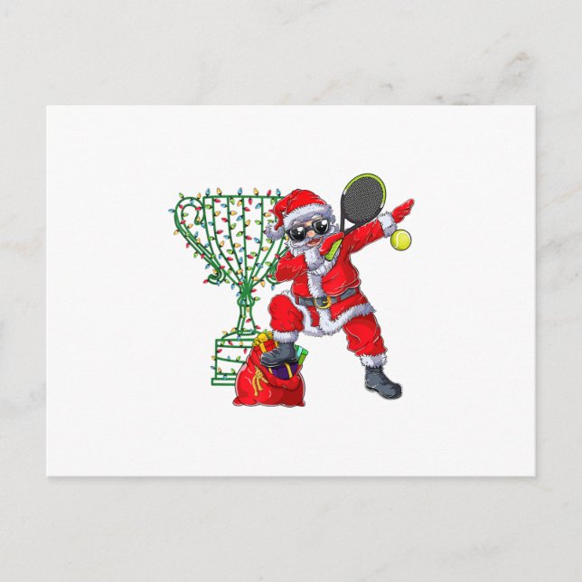 dabbing santa tennis christmas xmas gift men announcement postcard (Front)