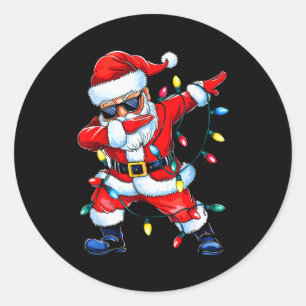Dabbing Santa Xmas Light Girls Boys Kids Funny Chr Classic Round Sticker