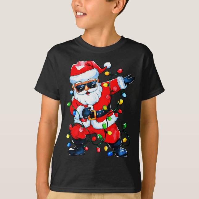 Dabbing Santa Xmas Light Girls Boys Kids Funny Chr T-Shirt (Front)