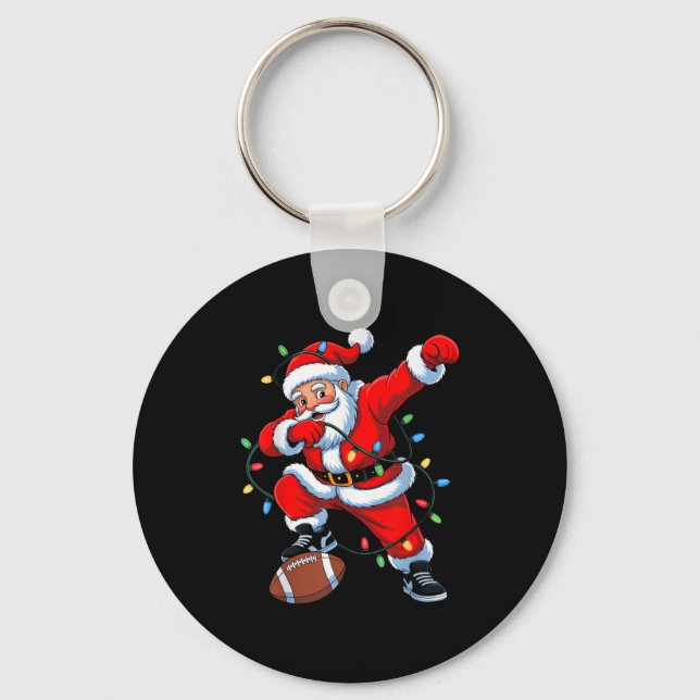 Dabbing Santa Xmas Lights Football Christmas Boys  Key Ring (Front)