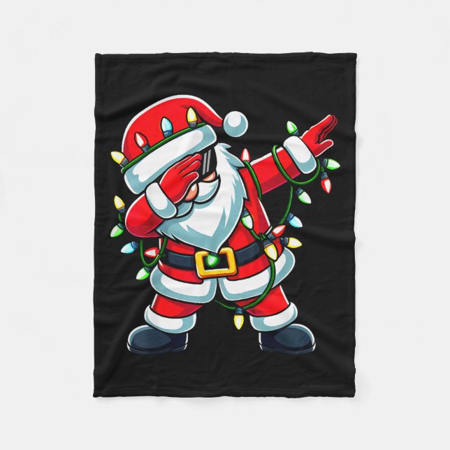 Dabbing Santa Xmas Lights Funny Christmas Men Wome Fleece Blanket (Front)