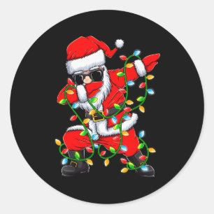 Dabbing Santa Xmas Lights Girls Boys Kids Christma Classic Round Sticker
