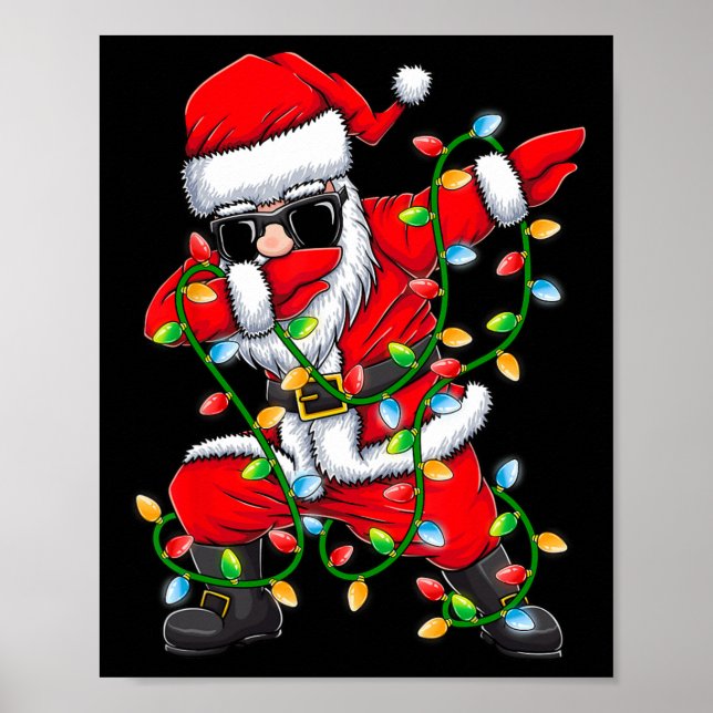 Dabbing Santa Xmas Lights Girls Boys Kids Christma Poster (Front)