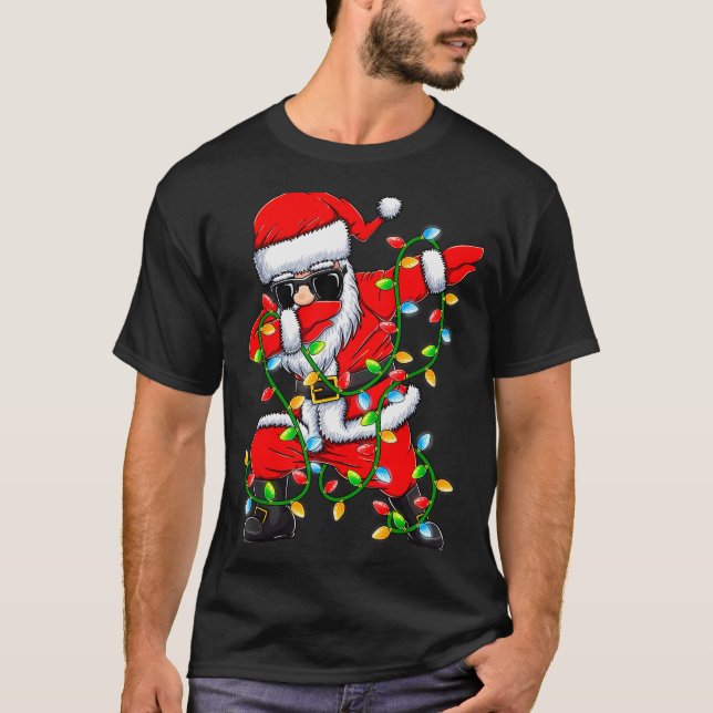Dabbing Santa Xmas Lights Girls Boys Kids Christma T-Shirt (Front)