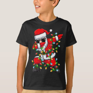 Dabbing Santa Xmas Lights Girls Boys Kids Christma T-Shirt