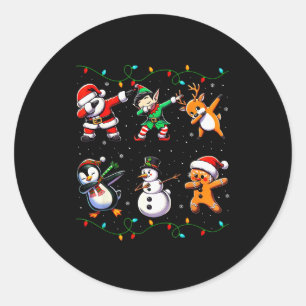 Dabbing Santa Xmas Lights Kids Girls Boys Christma Classic Round Sticker