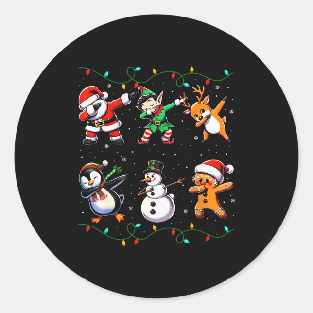 Dabbing Santa Xmas Lights Kids Girls Boys Christma Classic Round Sticker (Front)