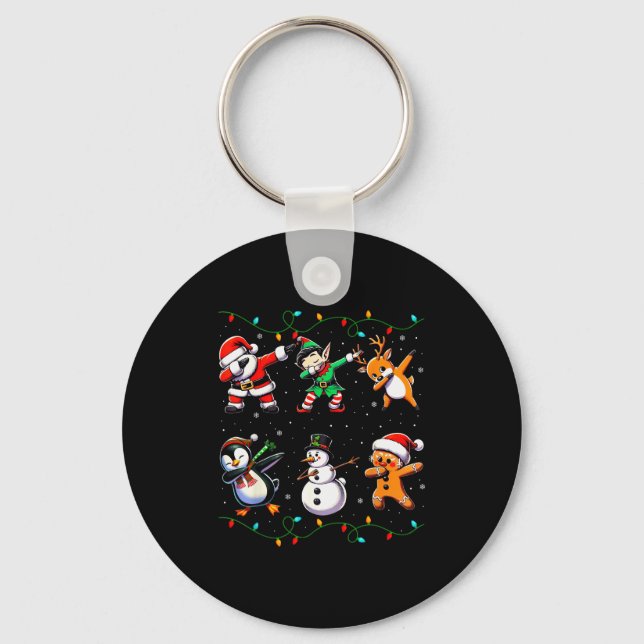Dabbing Santa Xmas Lights Kids Girls Boys Christma Key Ring (Front)