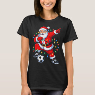 Dabbing Santa Xmas Lights Soccer Christmas Boys Me T-Shirt