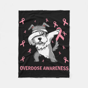 Dabbing Schnauzer Pink Ribbon - Overdose Awareness Fleece Blanket