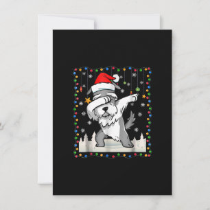 dabbing schnauzer santa light christmas t thank you card