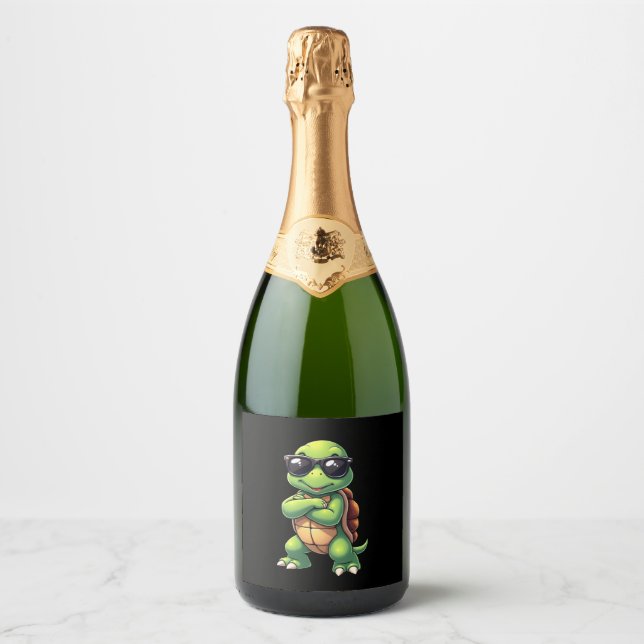 Dabbing Sea Turtle Animal Lover Save The Turtles ( Sparkling Wine Label (Front)