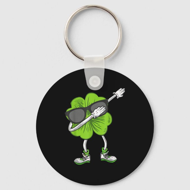 Dabbing Shamrock St Patrick's Day Funny Irish Boys Key Ring (Front)