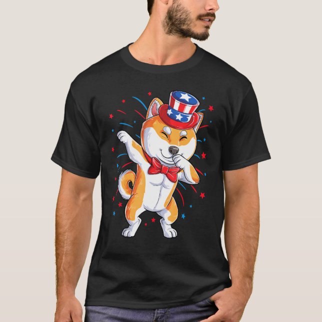 Dabbing Shiba Inu 4th Of July Men Women Usa Americ T-Shirt (Front)
