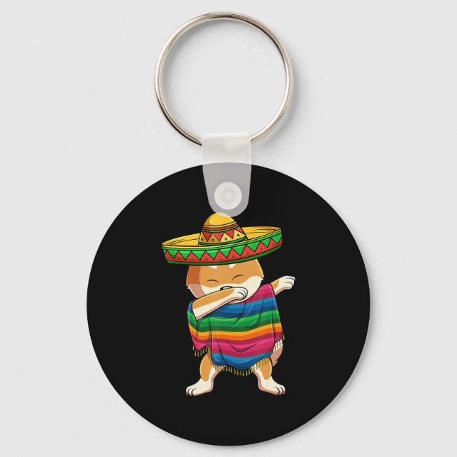 Dabbing Shiba Inu Poncho Sombrero Cinco De Mayo Key Ring (Front)