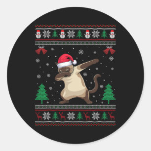 Dabbing Siamese Cat Santa Hat Boys Girls Kids Chri Classic Round Sticker