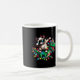 Dabbing Siamese Cat Xmas Lights Dinosaur T Rex Kid Coffee Mug
