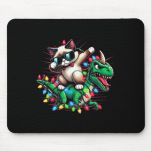 Dabbing Siamese Cat Xmas Lights Dinosaur T Rex Kid Mouse Mat