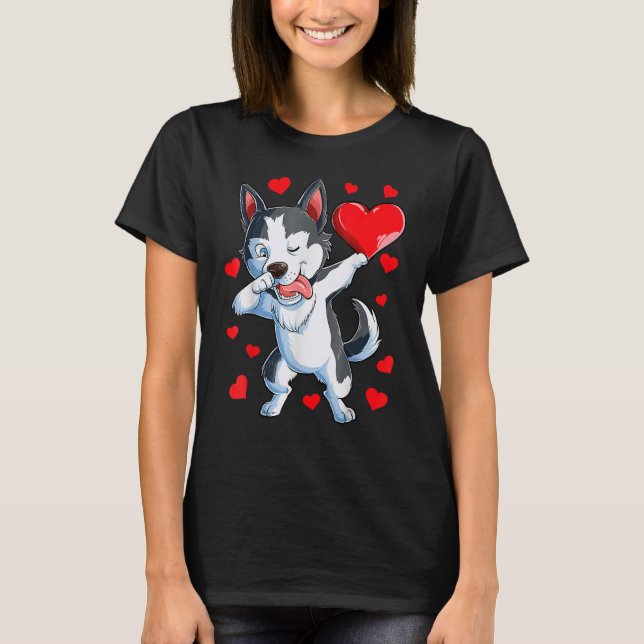 Dabbing Siberian Husky Heart Valentines Day Boys L T-Shirt (Front)