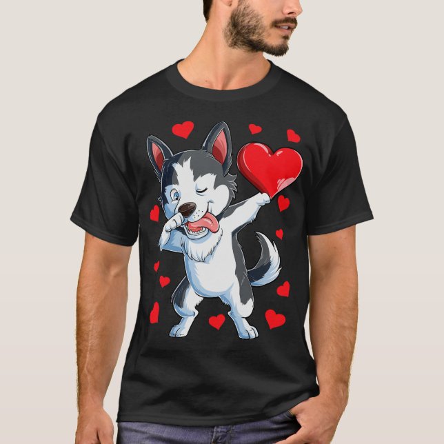 Dabbing Siberian Husky Hearts Valentines Day T-Shirt (Front)