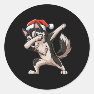 Dabbing Siberian Husky Santa Hat Christmas Dab Dan Classic Round Sticker