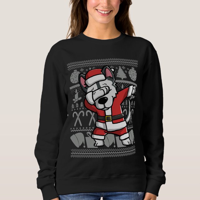 Dabbing Siberian Husky Ugly Christmas Sweater Grap (Front)