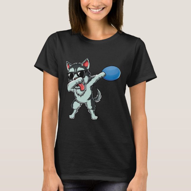 Dabbing Siberian Husky Wolf Dog Dab Cute Disc Golf T-Shirt (Front)