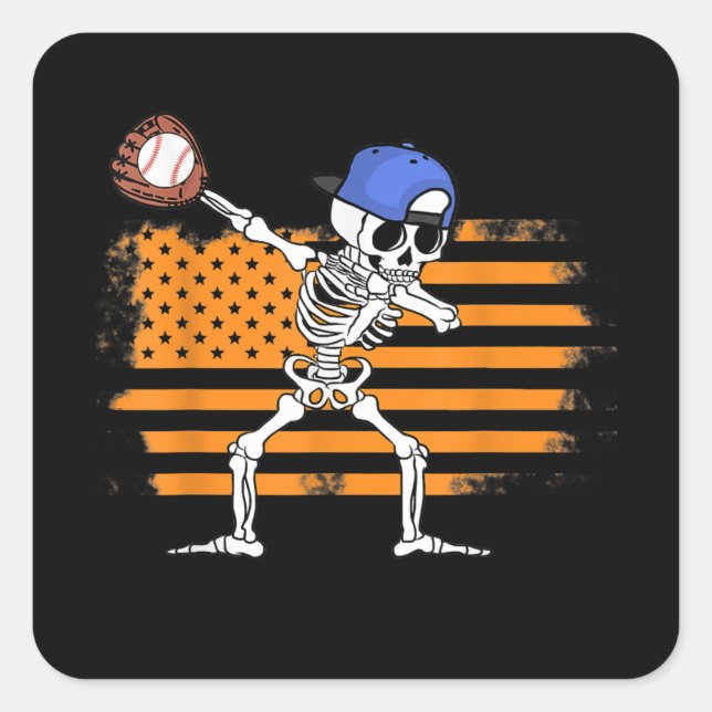 Dabbing Skeleton Baseball Funny Halloween Square Sticker (Front)