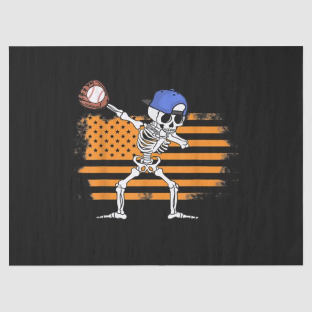 Dabbing Skeleton Baseball Funny Halloween Tissue Paper (Front)