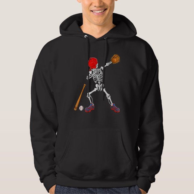 Dabbing Skeleton Baseball Halloween Costume Kids B Hoodie (Front)
