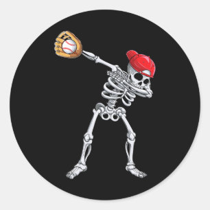 Dabbing Skeleton Baseball Halloween Player Catcher Classic Round Sticker