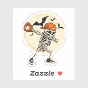 Dabbing Skeleton Baseball Halloween Sticker Art