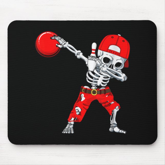 Dabbing Skeleton Bowling Fun Skull Halloween Costu Mouse Mat (Front)