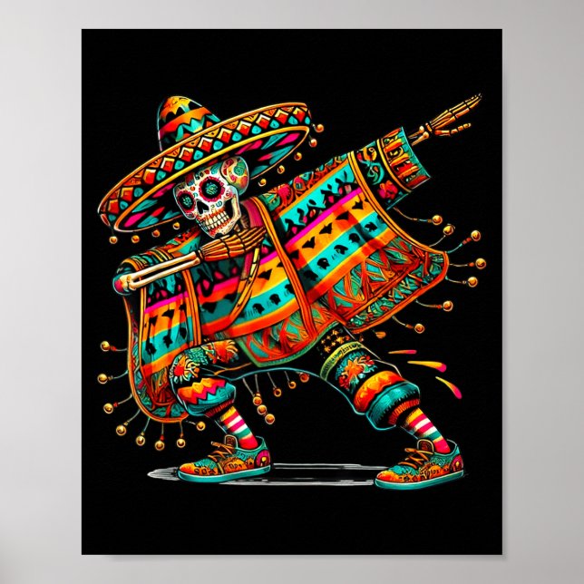 Dabbing skeleton cinco de mayo fiesta sombreros poster (Front)