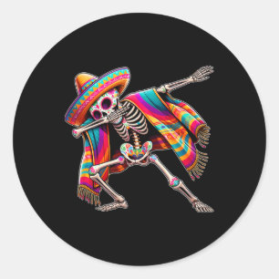 Dabbing Skeleton Cinco De Mayo Sombrero Poncho Mex Classic Round Sticker